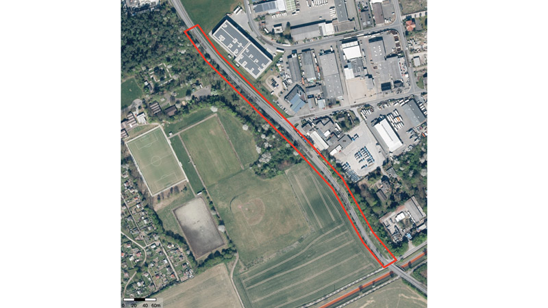 Das Foto zeigt den von den Baumaßnahmen betroffenen Bereich der Roggendorfer Straße