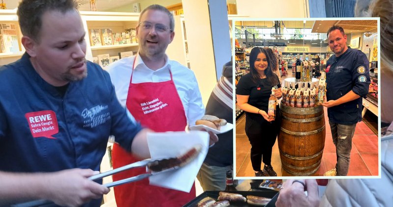Eddy the Butcher am Grill mit Erik Lierenfeld und mit Sarah Cengiz am Weinstand