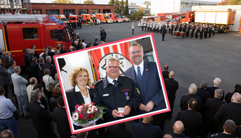 Bei der Verabschiedung erhielt Bernd Eckhardt, hier mit Beatrix von Velsen, die Goldene Münze der Stadt von Bürgermeister Erik Lierenfeld
