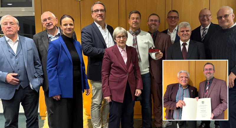 Ratsmitglieder wurden verabschiedet und geehrt, Karl-Josef Ellrich (kleines Foto)  erhielt vom Bürgermeister die Goldene Ehrennadel