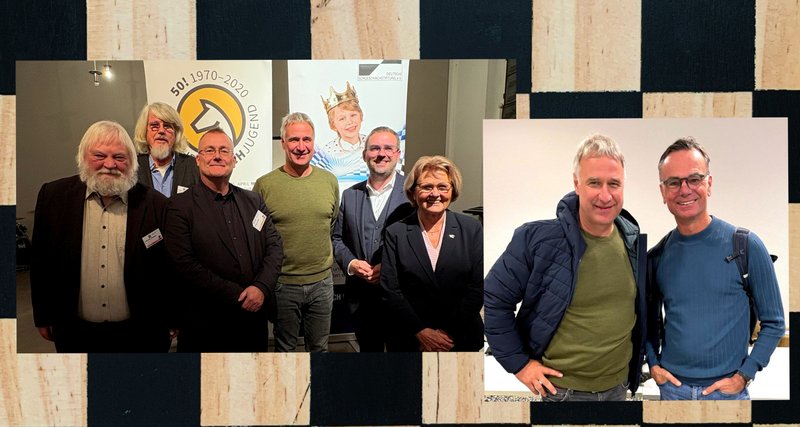 Prominente Gäste beim Kongress, von links: Artur Jussupow, Jörg Schulz, Rainer Woisin, Marco Bode, Erik Lierenfeld und Angela Stein-Ulrich; das Foto rechts zeigt Marco Bode mit Dozent und Berater Dirk Schröter