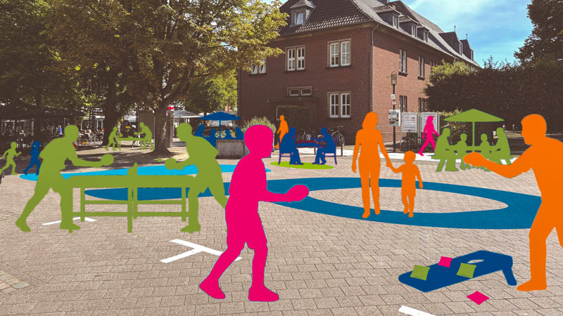 Der Parkplatz am alten Rathaus wird temporär zur Spiel- und Aktionsfläche
