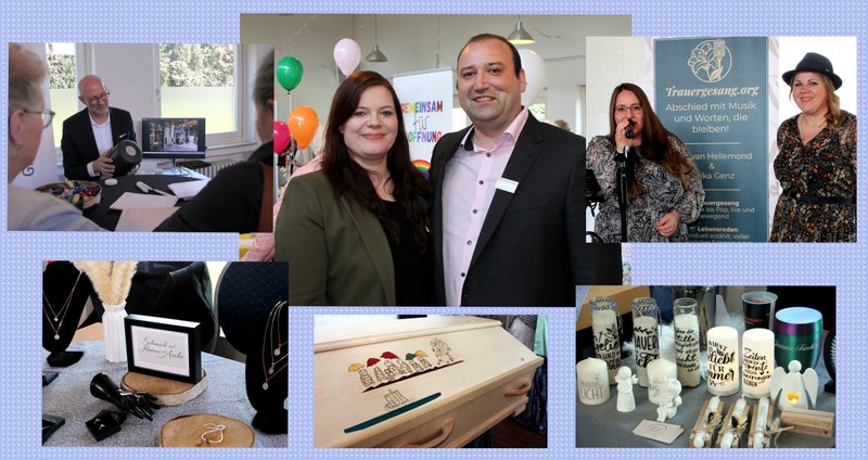 Jessica und Dennis Beitzel (Mitte) organisierten den Informationstag mit Angeboten rund um die Themen Vorsorge, Abschied und Erinnerung  