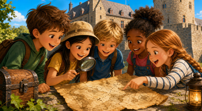 Spielerisch tauchen die Kinder in die Geschichte ein und gehen den Geheimnissen der Burg auf den Grund