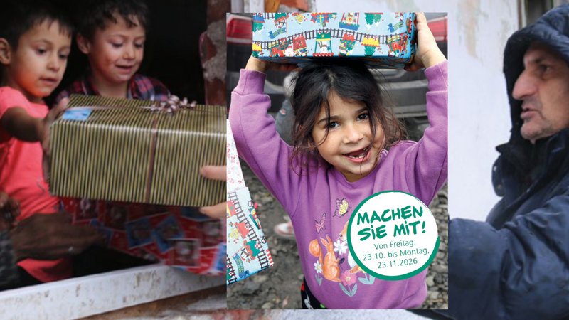 Kinderdorfdirektor Prof. Cristian Popescu verteilt Weihnachtspäckchen in einem rumänischen Dorf