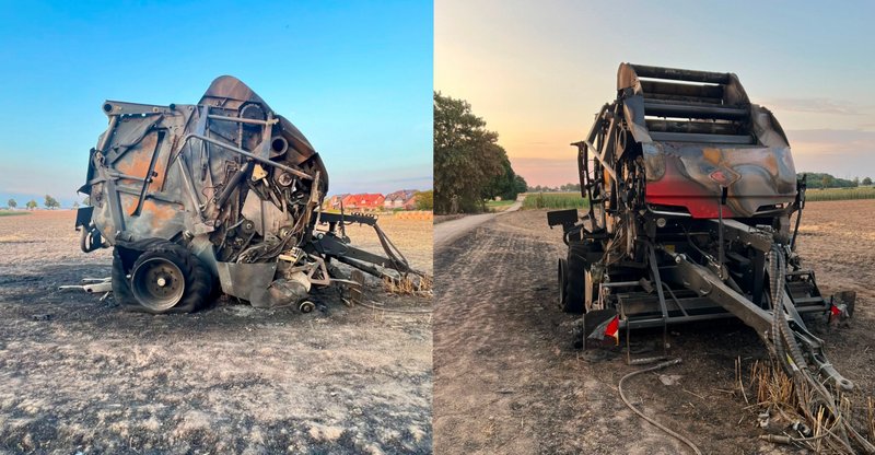Dormagen: Während die Heuballenpresse in Brand geraten war, blieb der Traktor des Landwirts verschont