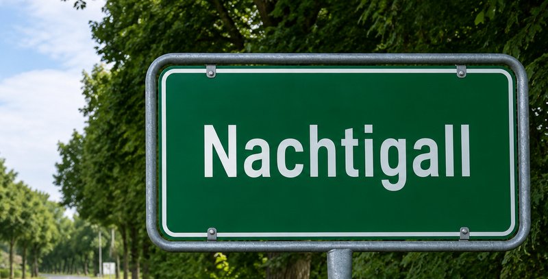 Das grüne Ortsschild soll auf den Abschnitt Nachtigall hinweisen