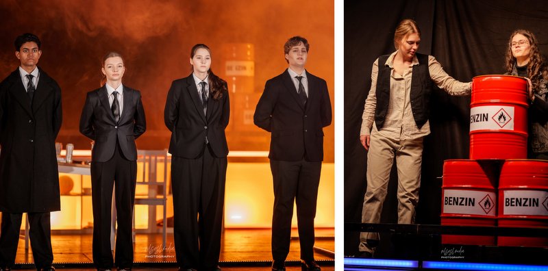 Dormagen: Überzeugten bei Biedermann und die Brandstifter, von links: Swari Posarajasarma, Mona Krause, Mira Look und Tobi Schaaf sowie Emma van Groeningen und Andrea Herfurtner 